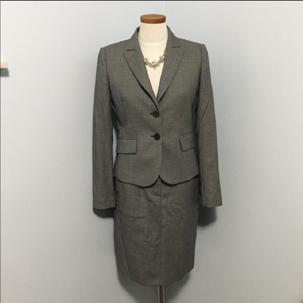 J. Crew 8 6 Blazer Skirt Suit Black White Wool